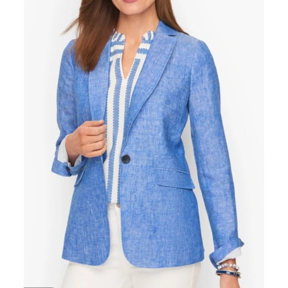 Talbots chambre blue 100% linen single button blazer | SZ: 10